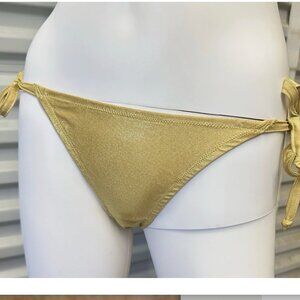 Vintage 00s Y2K Deborah Marquit Gold Lame String Bikini Bottoms Size Medium